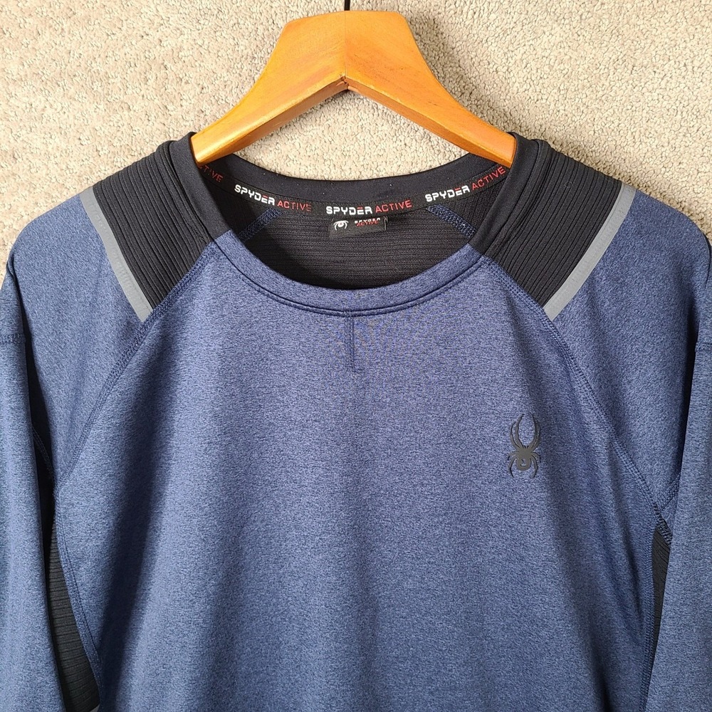 Spyder Active Shirt Mens XL Blue Black ProWeb Long Sleeve Performance Crew Neck - Picture 2 of 9